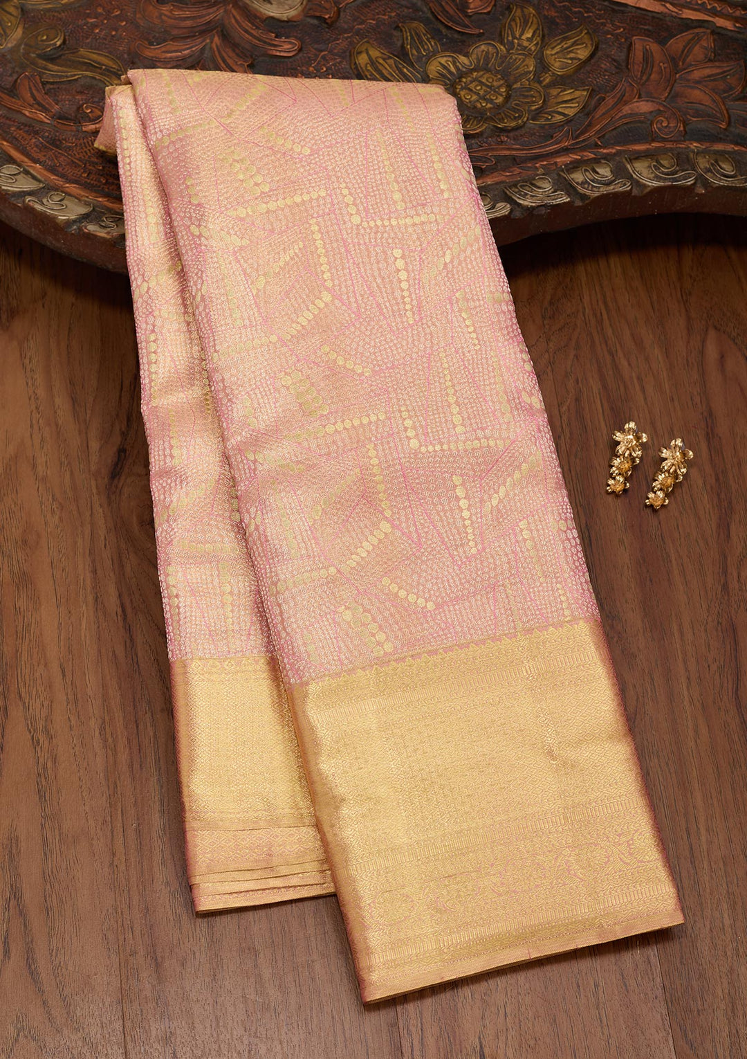 Rani Pink Tissue Jaal Saree With Matching Blouse Piece