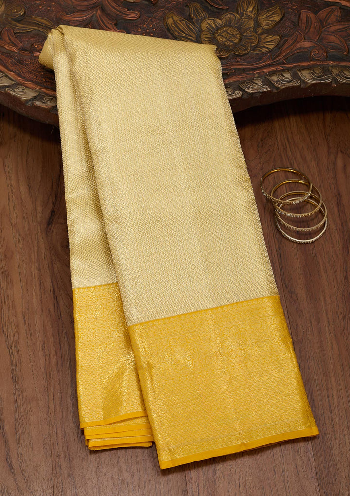 Gold Tissue Jaal Zariwork Saree With Matching Blouse Piece
