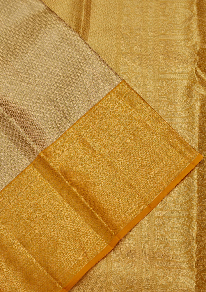 Gold Tissue Jaal Zariwork Saree With Matching Blouse Piece
