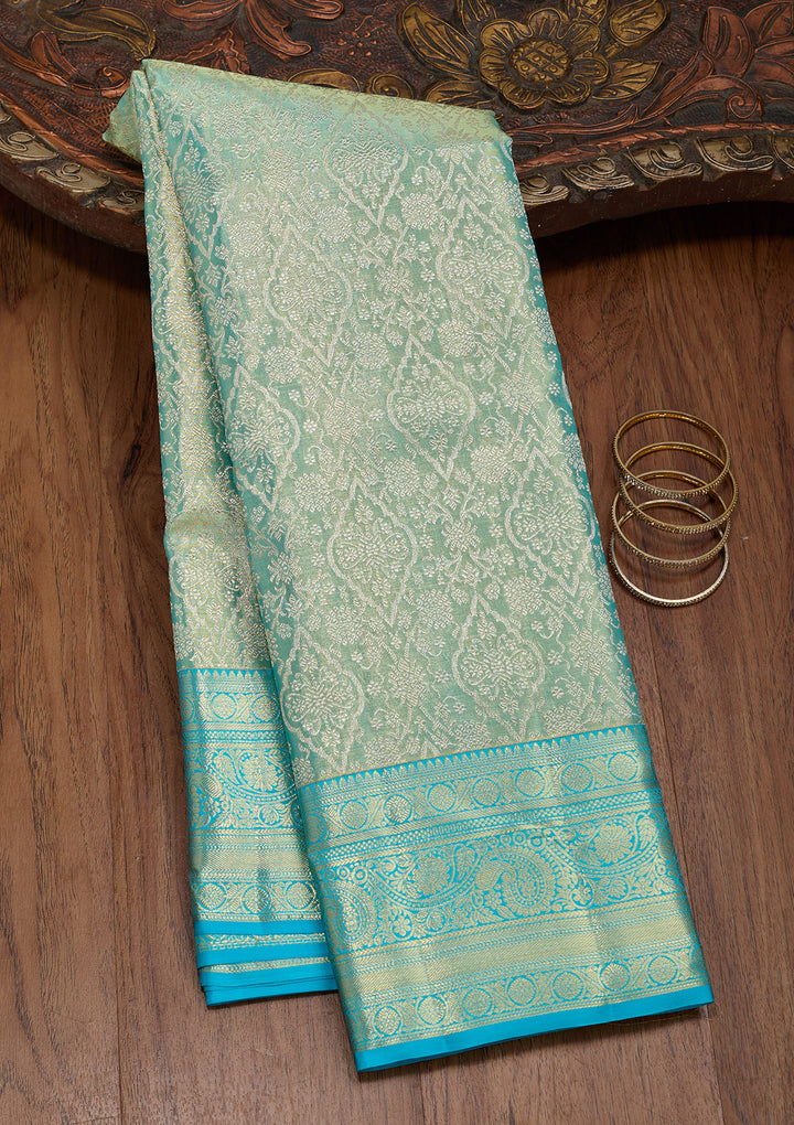 Sea Green Tissue Jaal Saree With Matching Blouse Piece