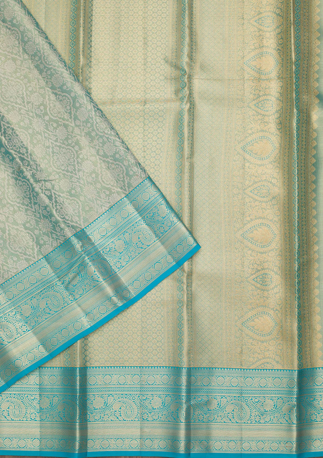 Sea Green Tissue Jaal Saree With Matching Blouse Piece