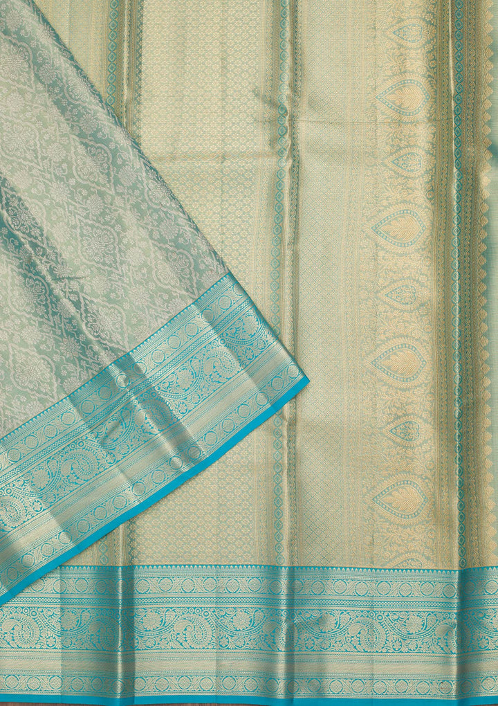 Sea Green Tissue Jaal Saree With Matching Blouse Piece