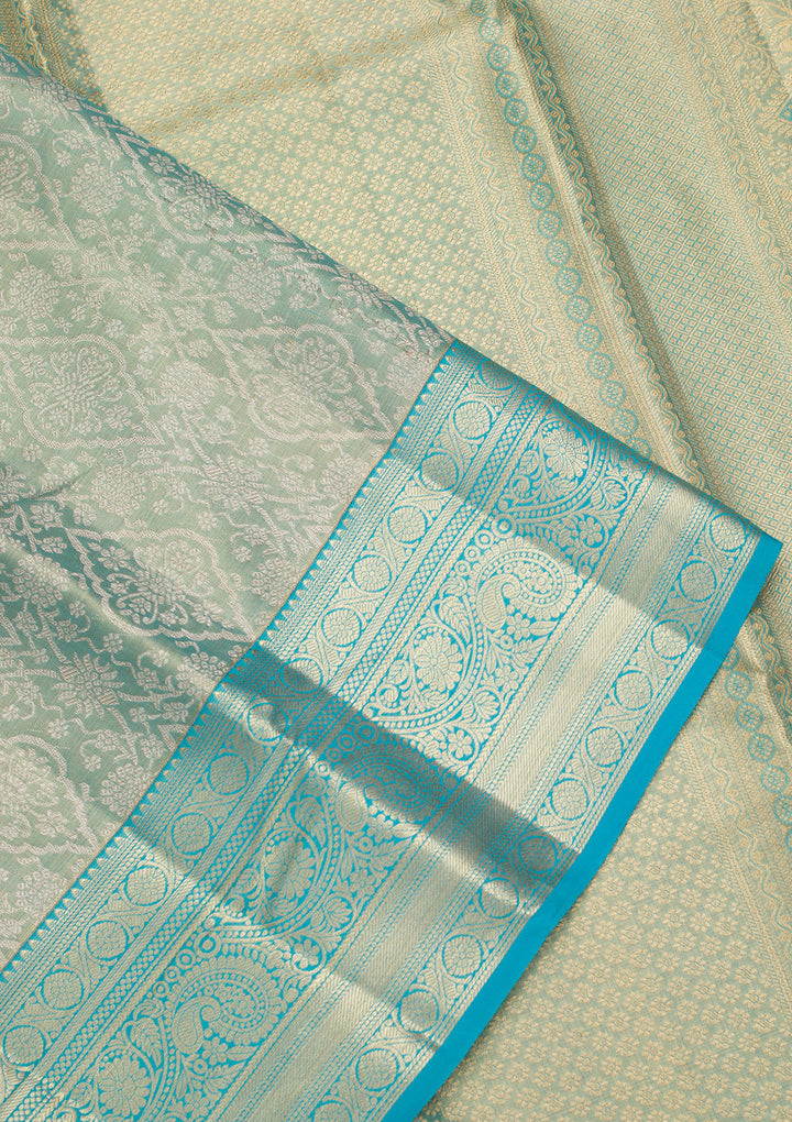Sea Green Tissue Jaal Saree With Matching Blouse Piece
