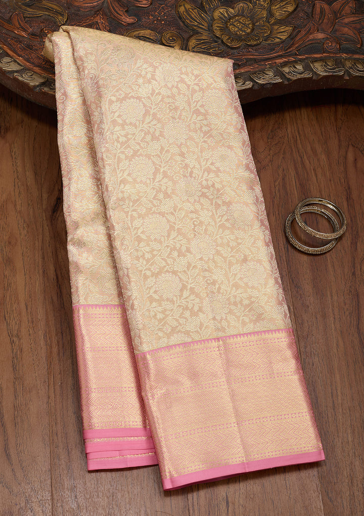 Peach Zariwork Tissue Silk Saree