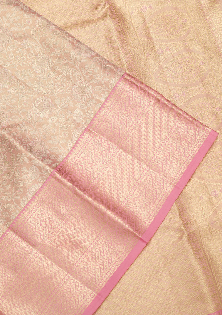Peach Zariwork Tissue Silk Saree