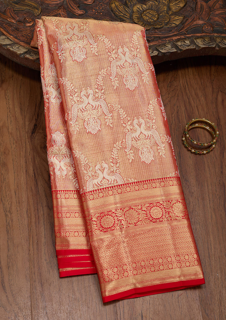 Rust Zariwork Tissue Silk Saree