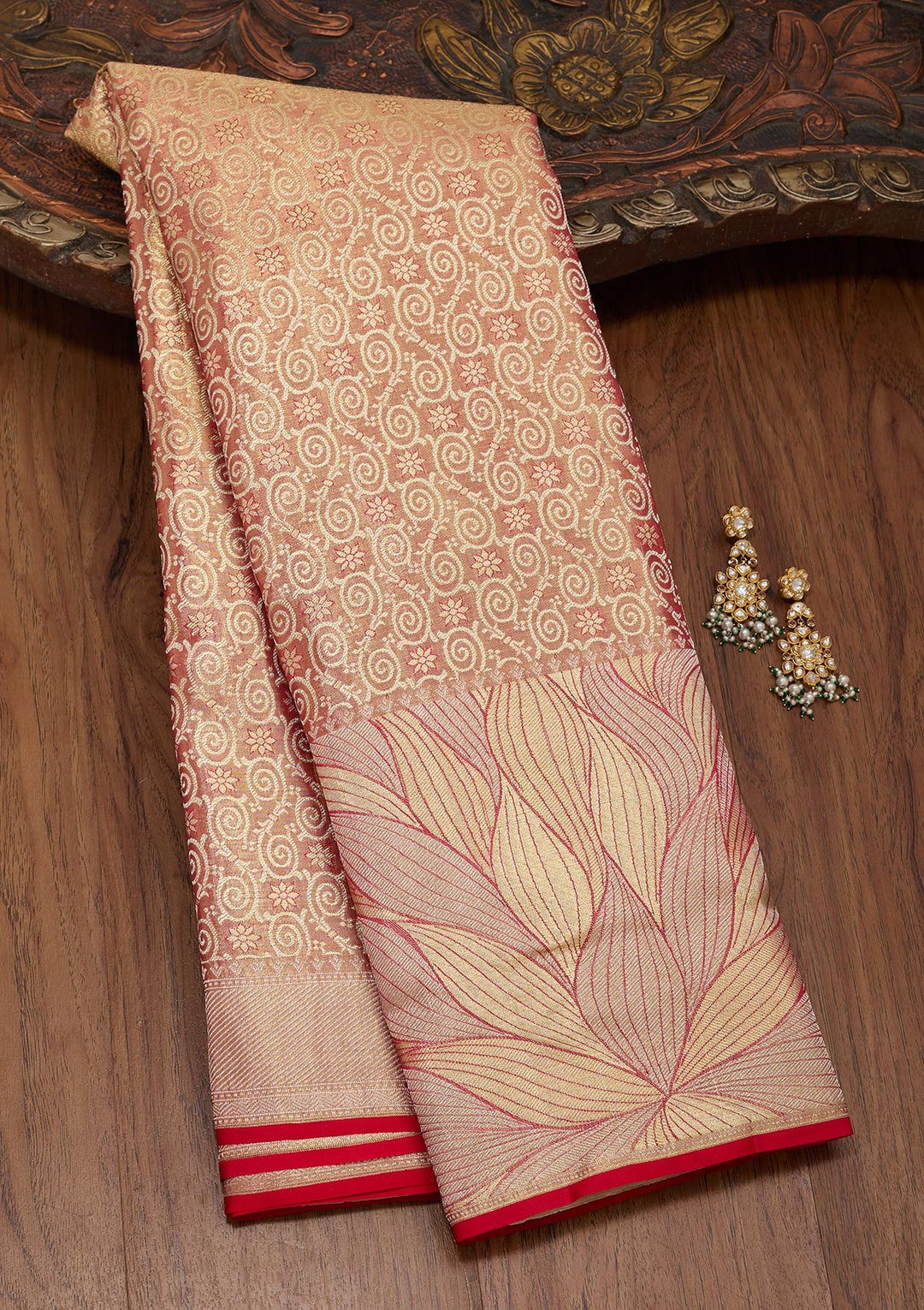 Mauve Tissue Jaal Saree With Matching Blouse Piece