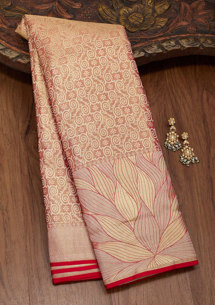 Mauve Tissue Jaal Saree With Matching Blouse Piece