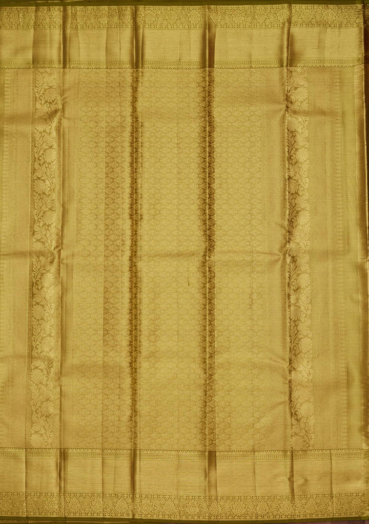 Parrot Green Silk Jaal Saree With Matching Blouse Piece