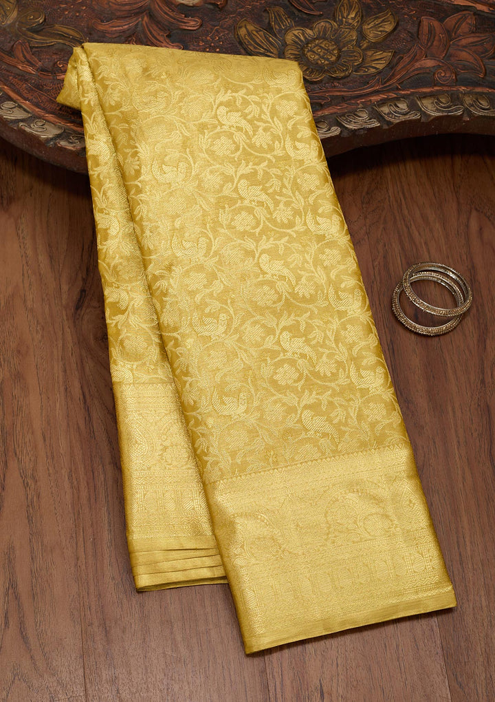Gold Silk Jaal Saree With Matching Blouse Piece