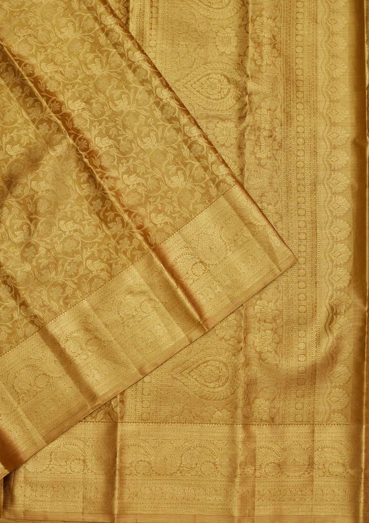 Gold Silk Jaal Saree With Matching Blouse Piece