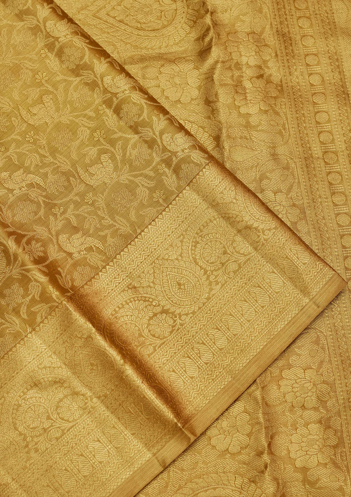 Gold Silk Jaal Saree With Matching Blouse Piece