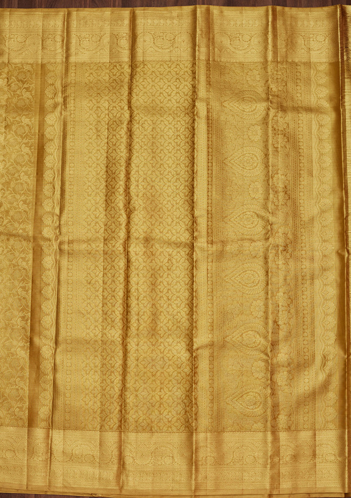 Gold Silk Jaal Saree With Matching Blouse Piece