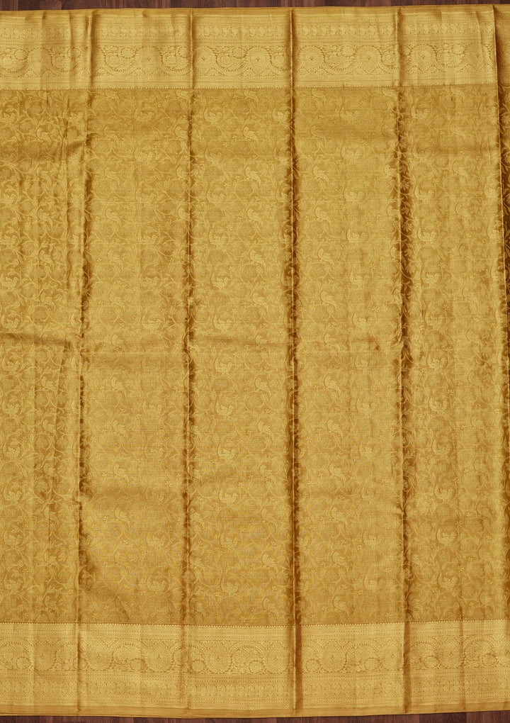 Gold Silk Jaal Saree With Matching Blouse Piece