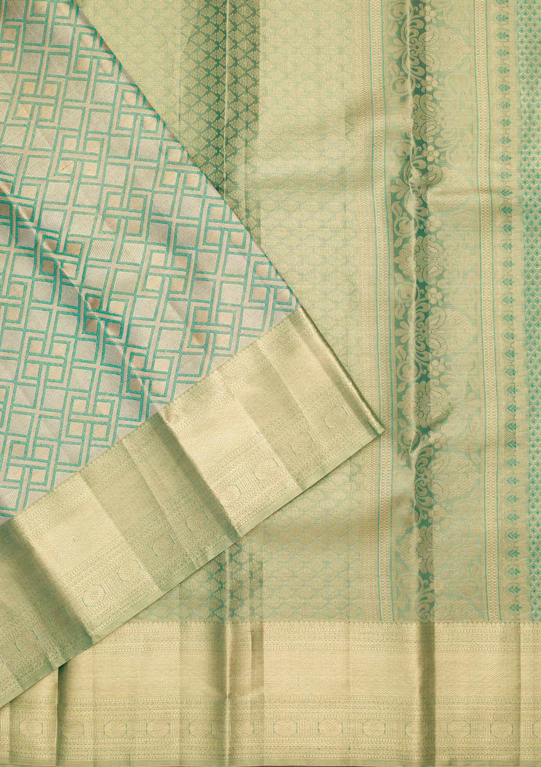 Rama Green Silk Jaal Zariwork Saree With Matching Blouse Piece