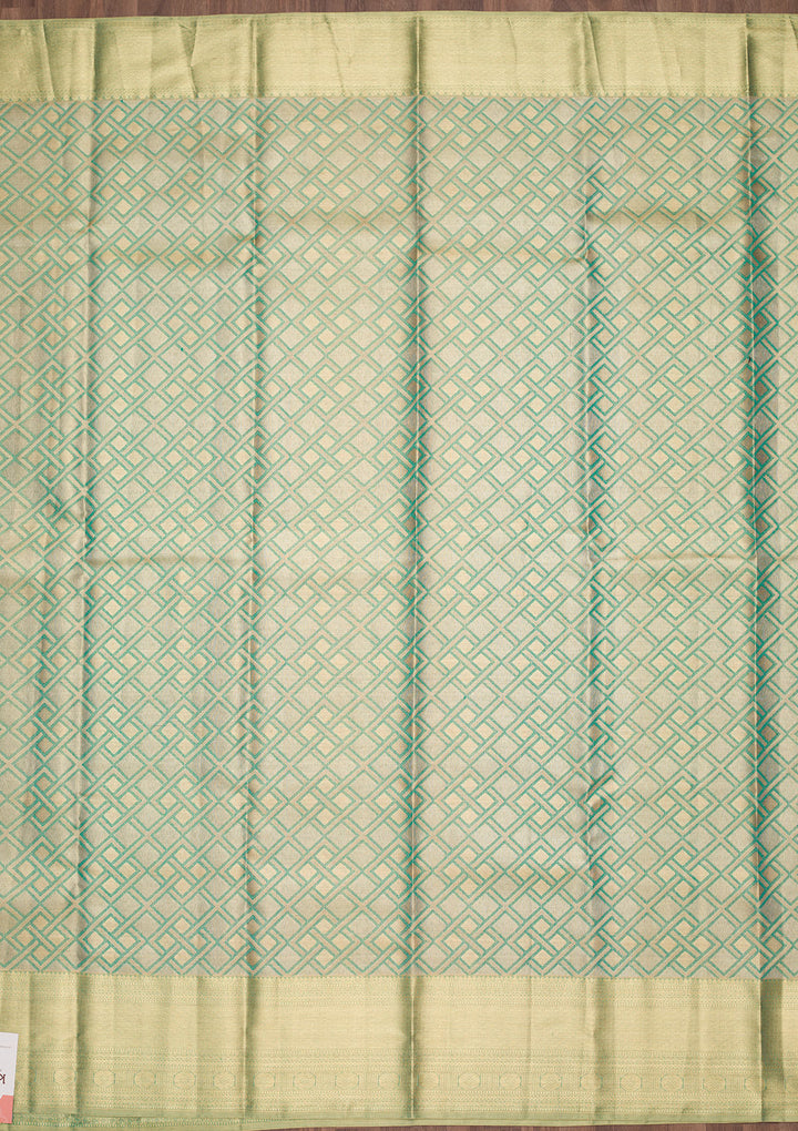 Rama Green Silk Jaal Zariwork Saree With Matching Blouse Piece