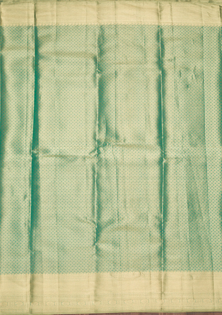 Rama Green Silk Jaal Zariwork Saree With Matching Blouse Piece
