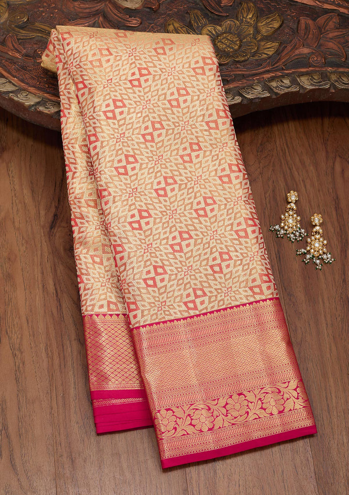 Mauve Tissue Jaal Zariwork Saree With Matching Blouse Piece