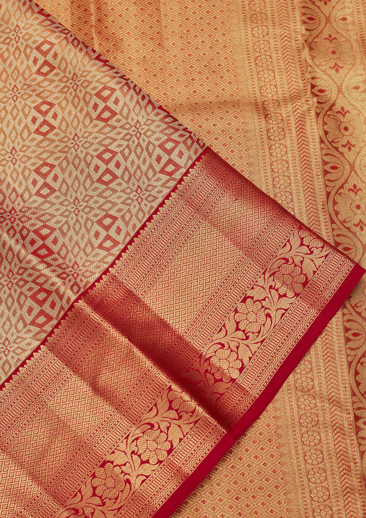 Mauve Tissue Jaal Zariwork Saree With Matching Blouse Piece