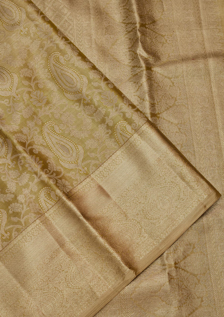 Pista Green Silk Jaal Zariwork Saree With Matching Blouse Piece