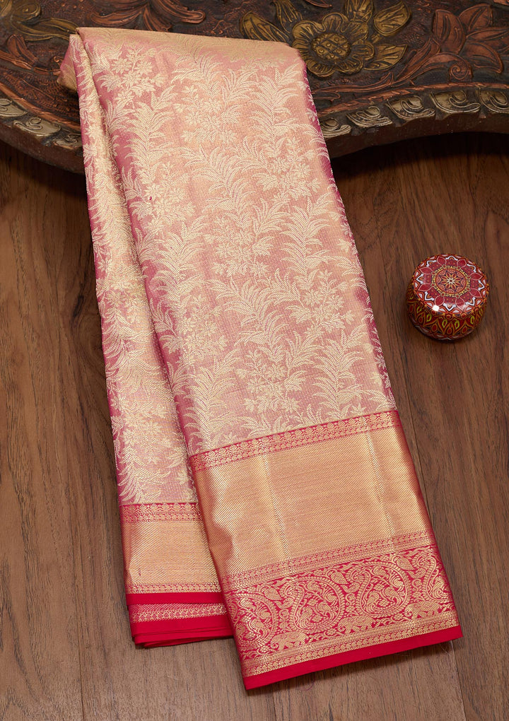 Onion Pink Zariwork Tissue Silk Saree