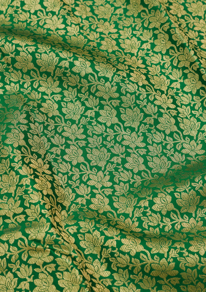 Rama Green Silk Jaal Zariwork Saree With Matching Blouse Piece