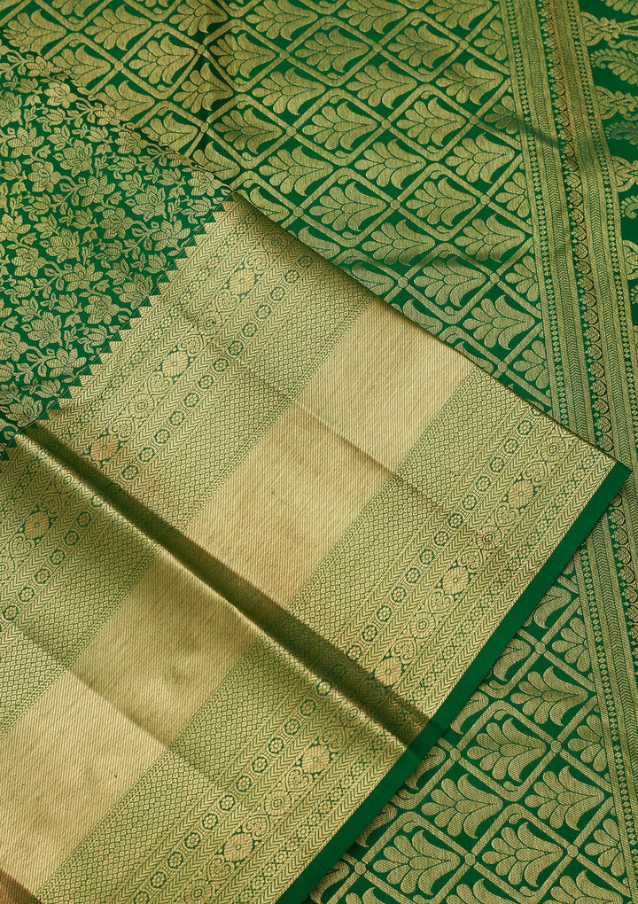 Rama Green Silk Jaal Zariwork Saree With Matching Blouse Piece