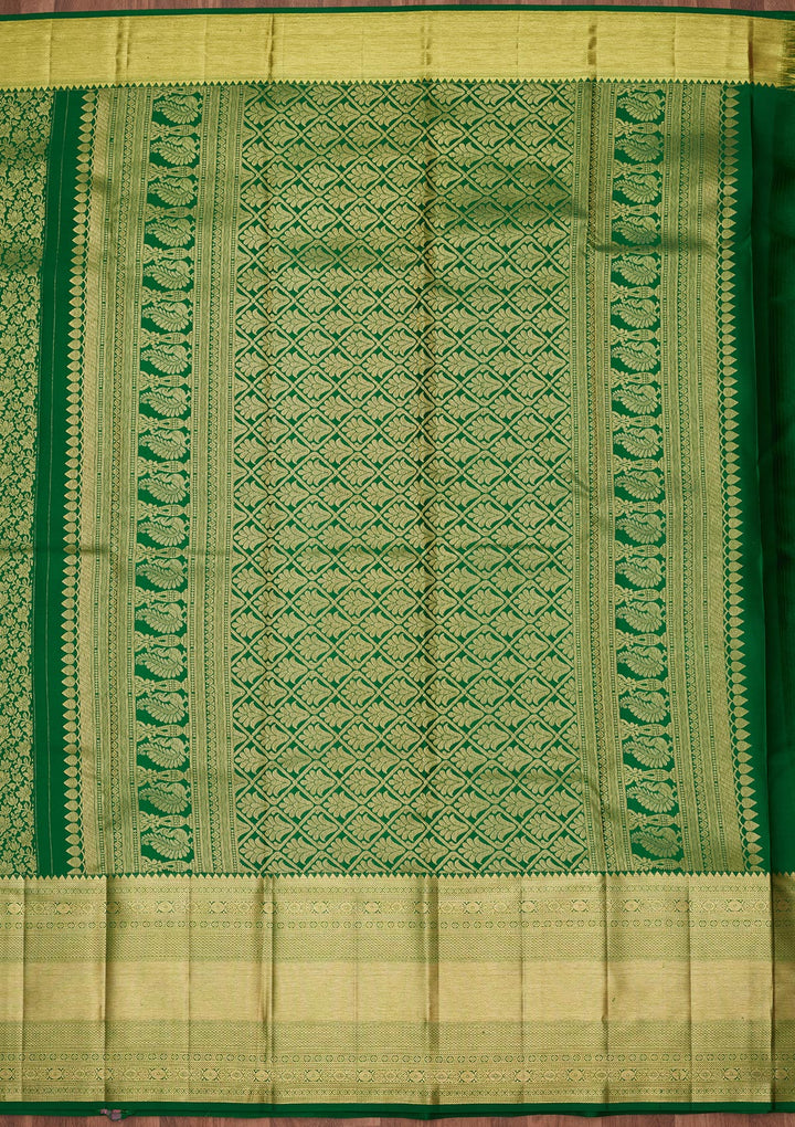 Rama Green Silk Jaal Zariwork Saree With Matching Blouse Piece