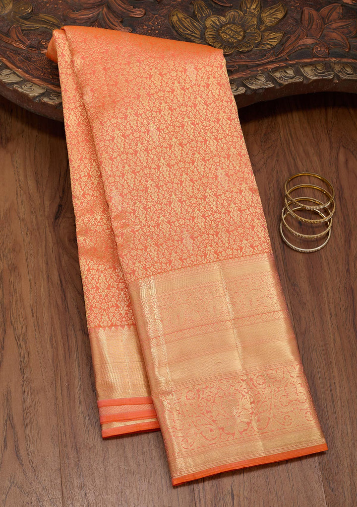 Rust Silk Jaal Saree With Matching Blouse Piece