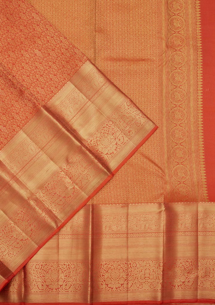 Rust Silk Jaal Saree With Matching Blouse Piece