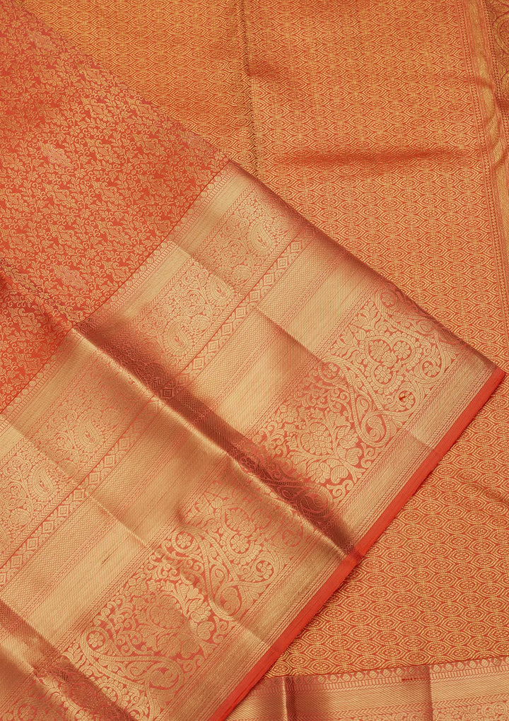 Rust Silk Jaal Saree With Matching Blouse Piece