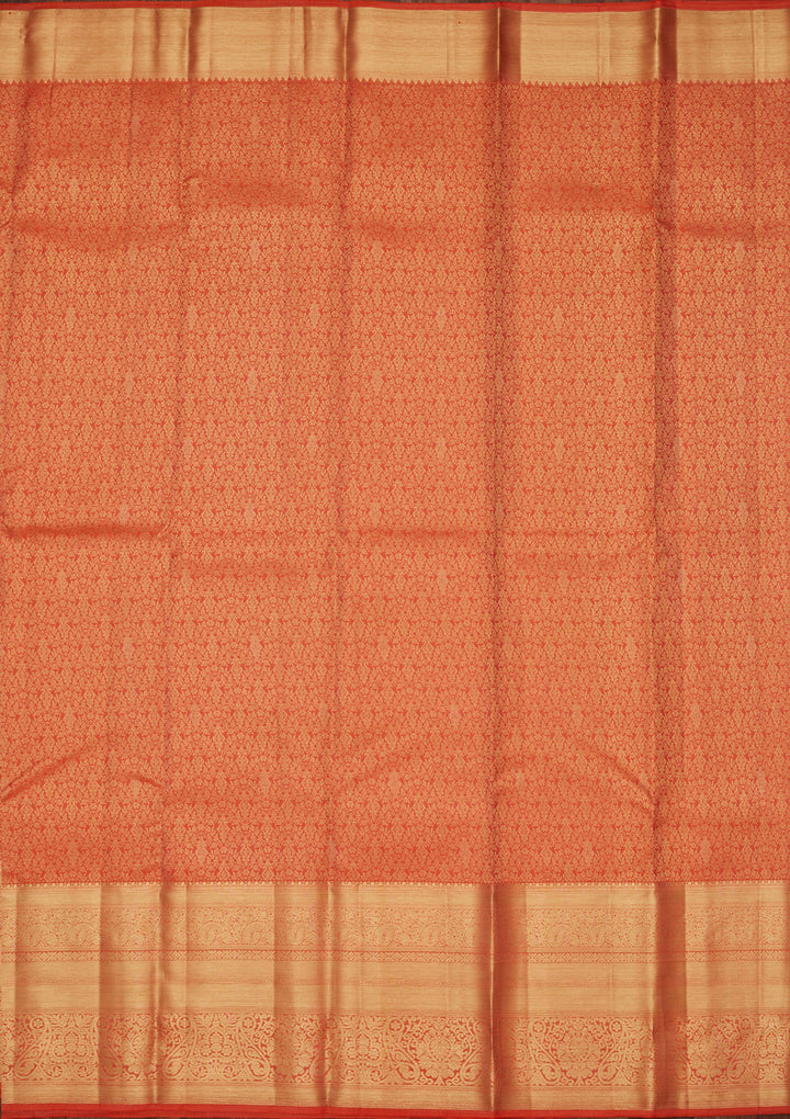 Rust Silk Jaal Saree With Matching Blouse Piece