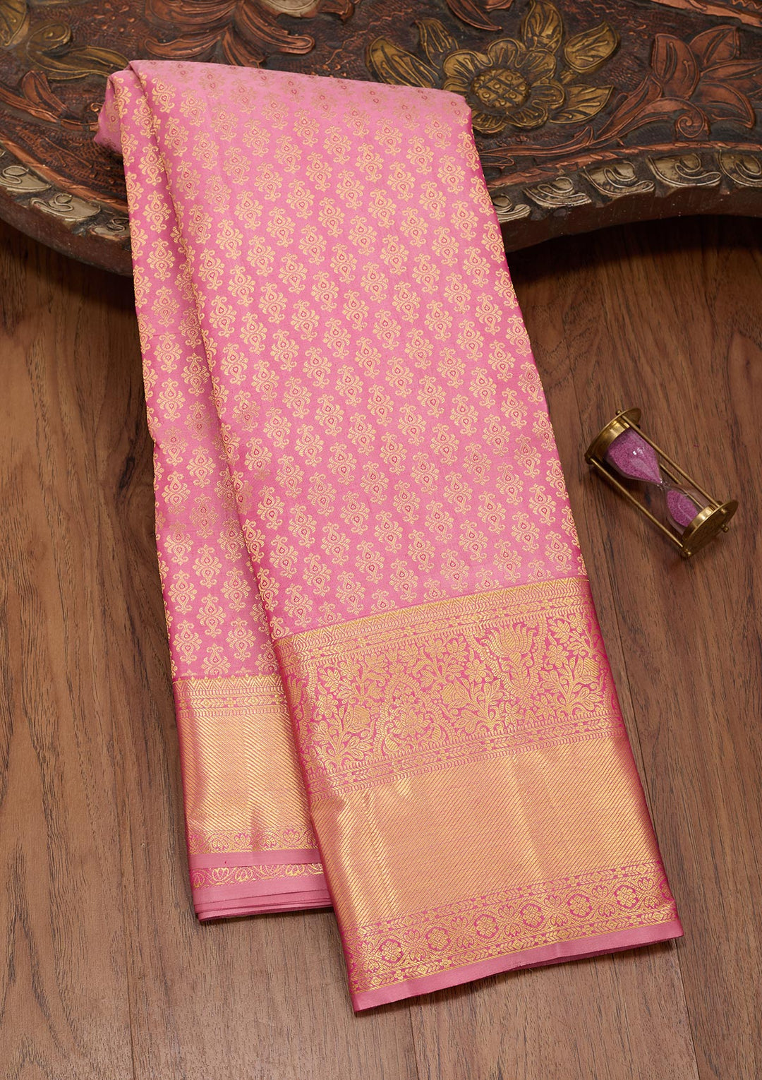 Onion Pink Silk Jaal Saree With Matching Blouse Piece