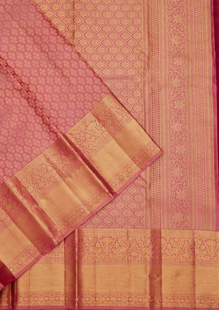 Onion Pink Silk Jaal Saree With Matching Blouse Piece