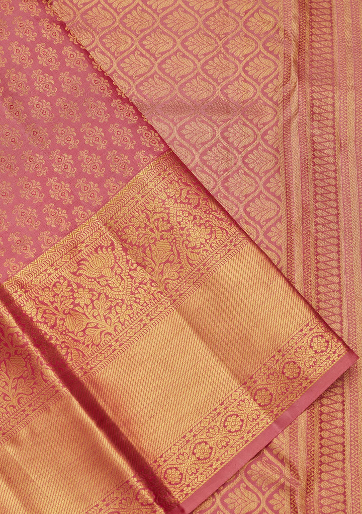Onion Pink Silk Jaal Saree With Matching Blouse Piece