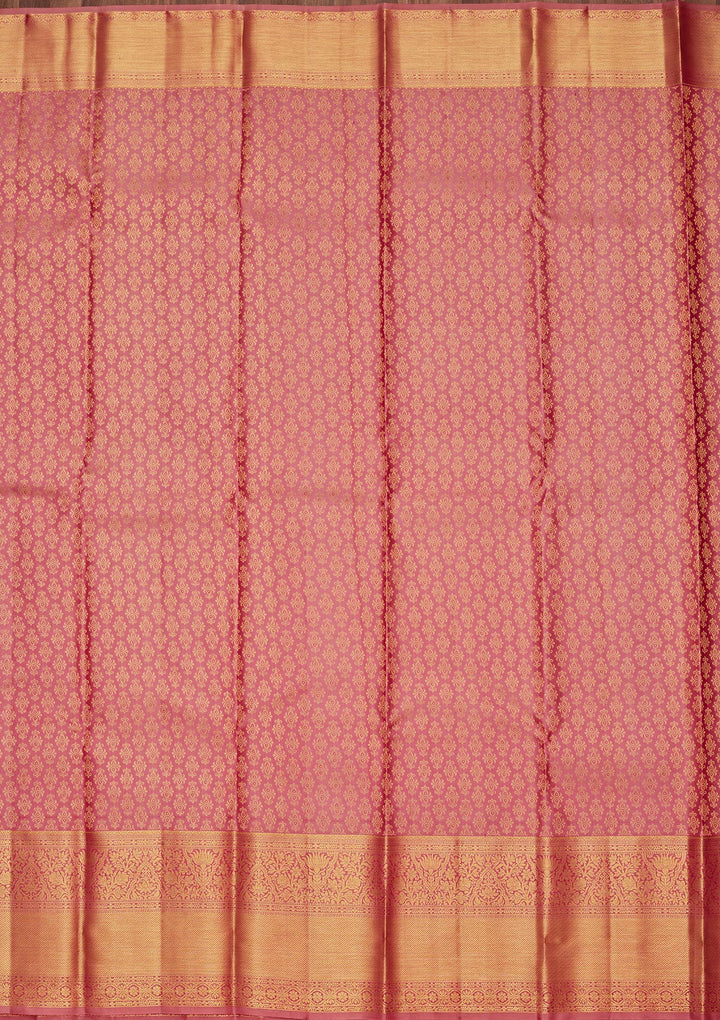 Onion Pink Silk Jaal Saree With Matching Blouse Piece