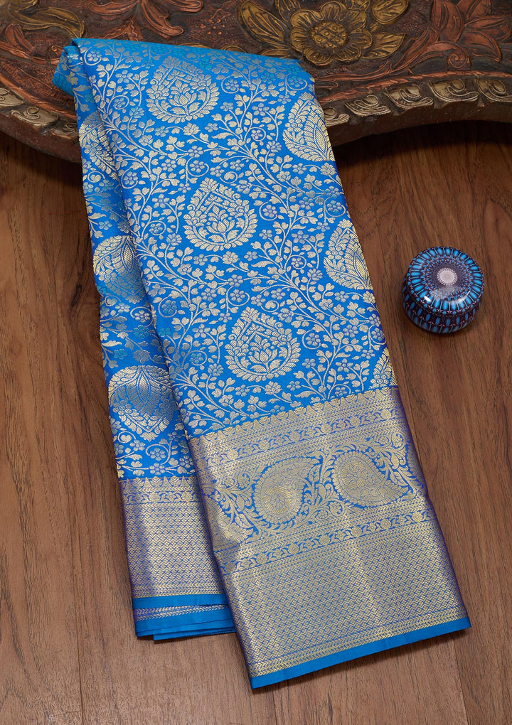 Royal Blue Silk Jaal Zariwork Saree With Matching Blouse Piece