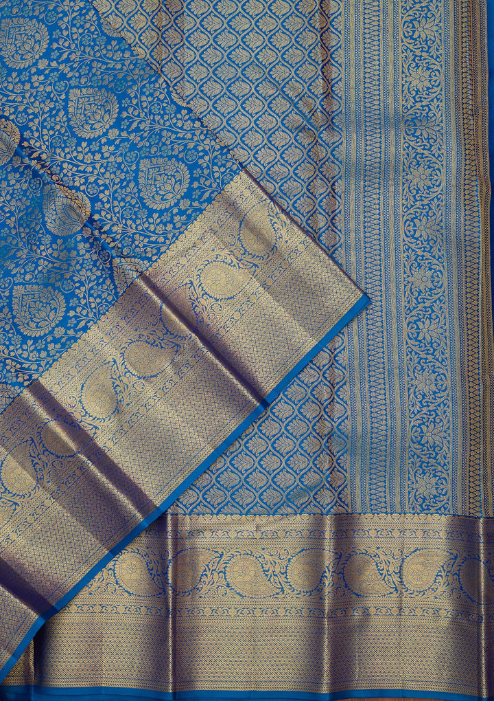 Royal Blue Silk Jaal Zariwork Saree With Matching Blouse Piece