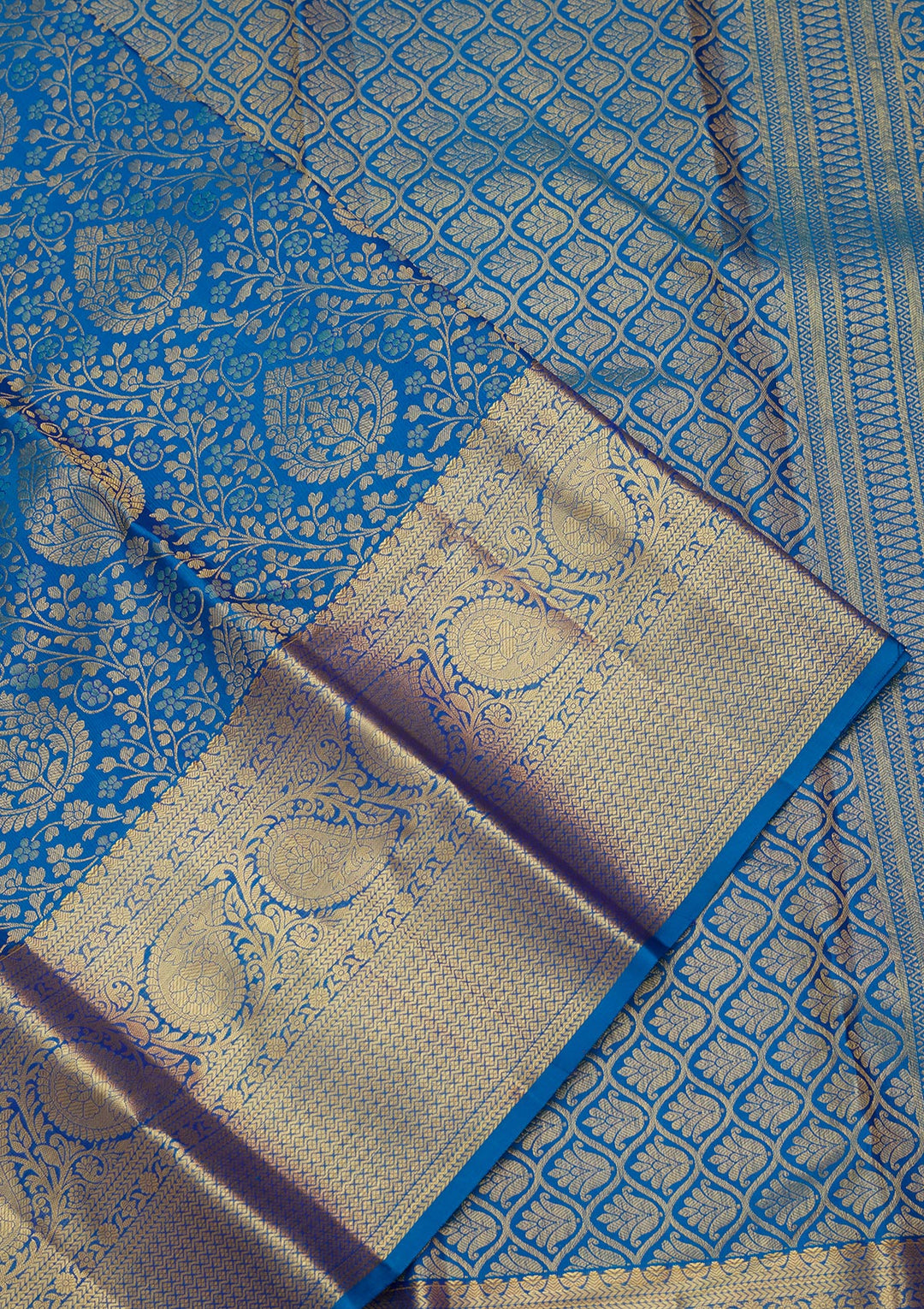 Royal Blue Silk Jaal Zariwork Saree With Matching Blouse Piece