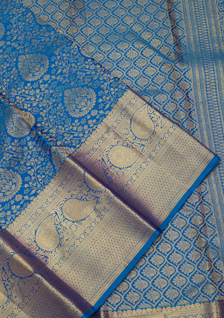 Royal Blue Silk Jaal Zariwork Saree With Matching Blouse Piece