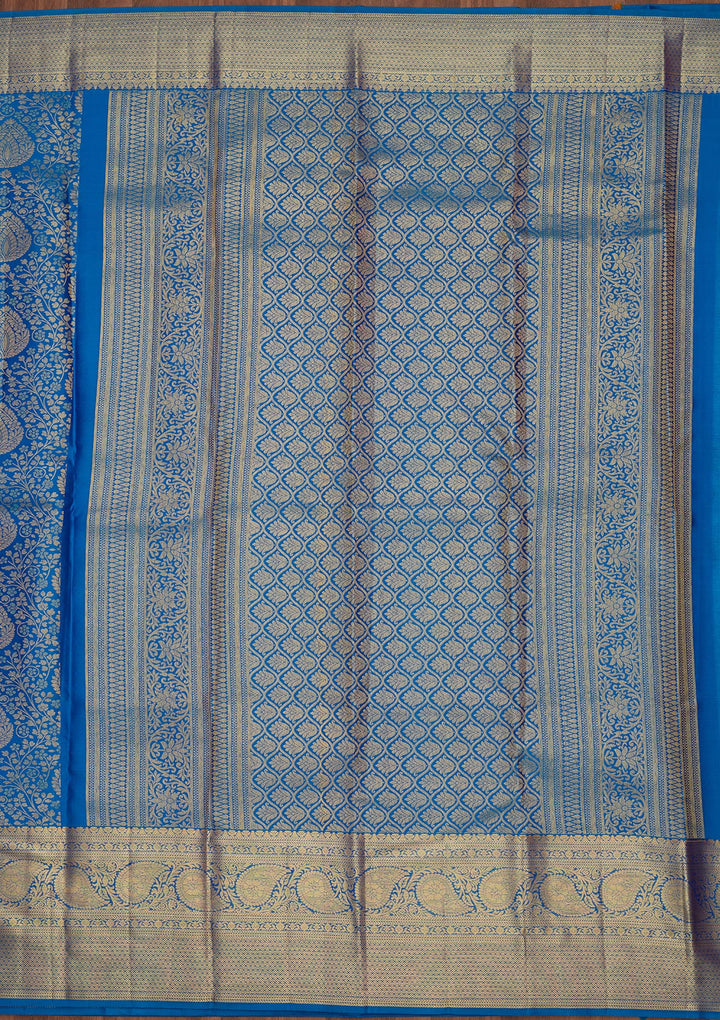 Royal Blue Silk Jaal Zariwork Saree With Matching Blouse Piece
