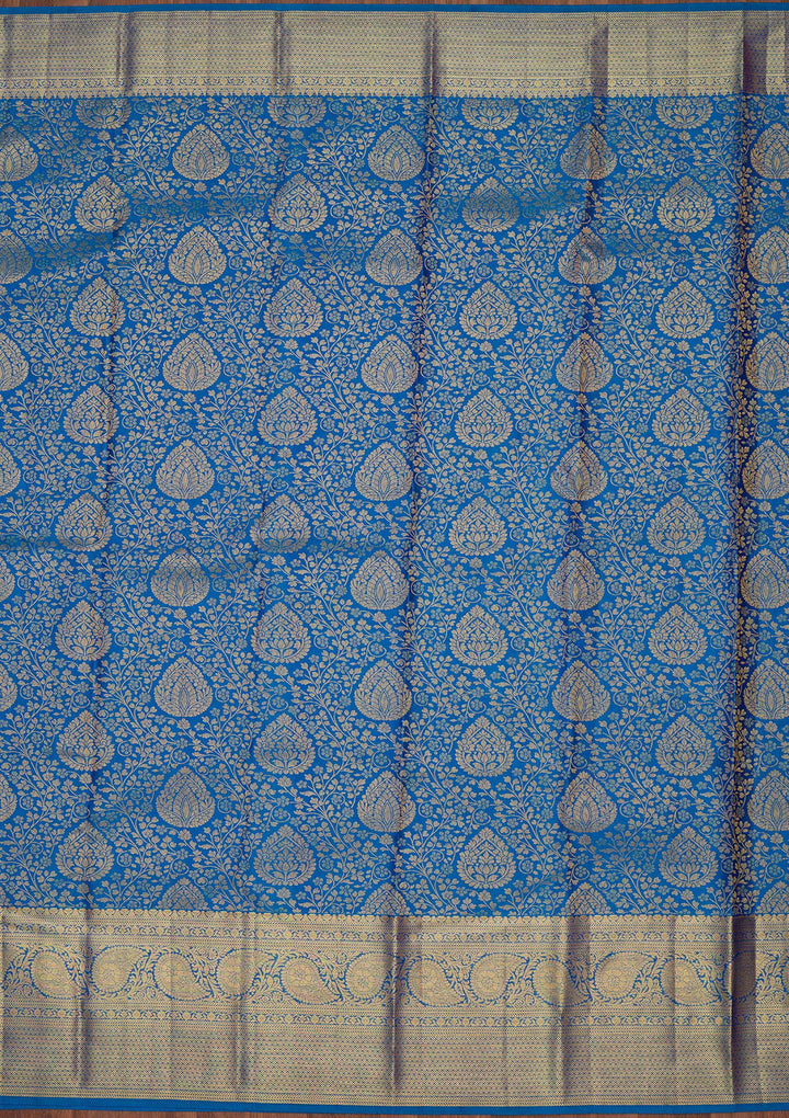 Royal Blue Silk Jaal Zariwork Saree With Matching Blouse Piece