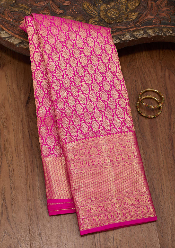Rani Pink Silk Jaal Saree With Matching Blouse Piece
