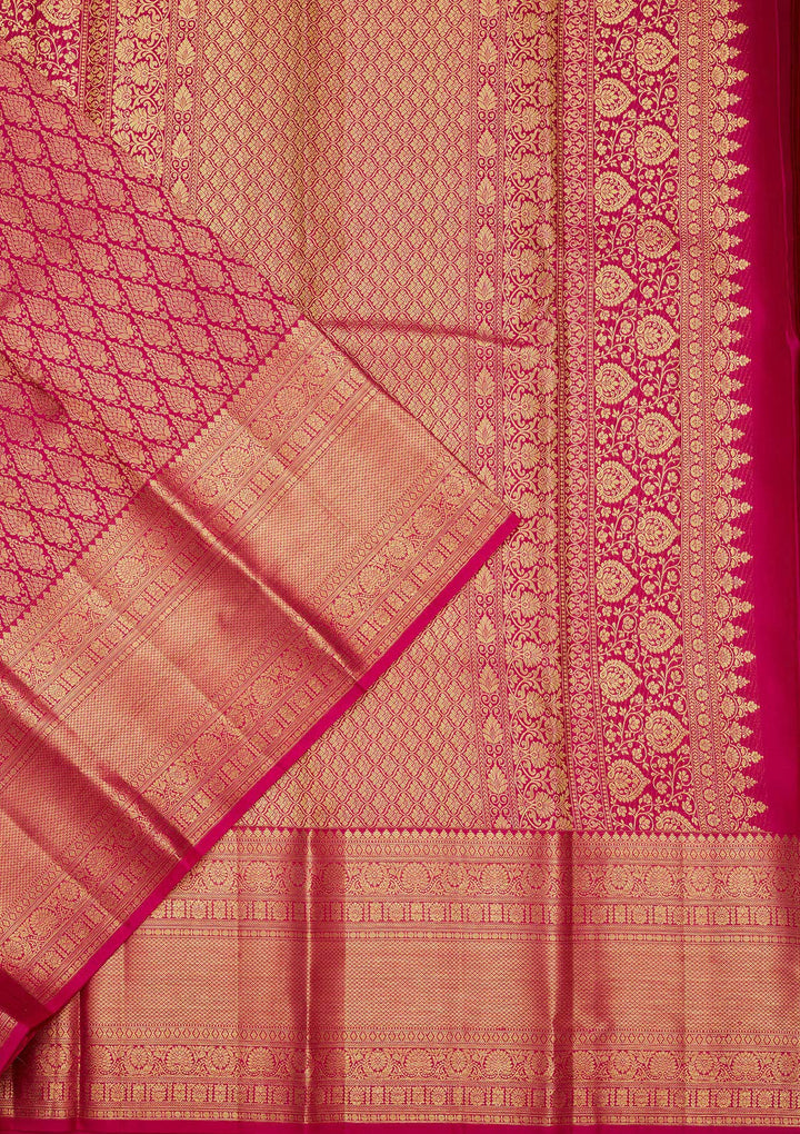 Rani Pink Silk Jaal Saree With Matching Blouse Piece