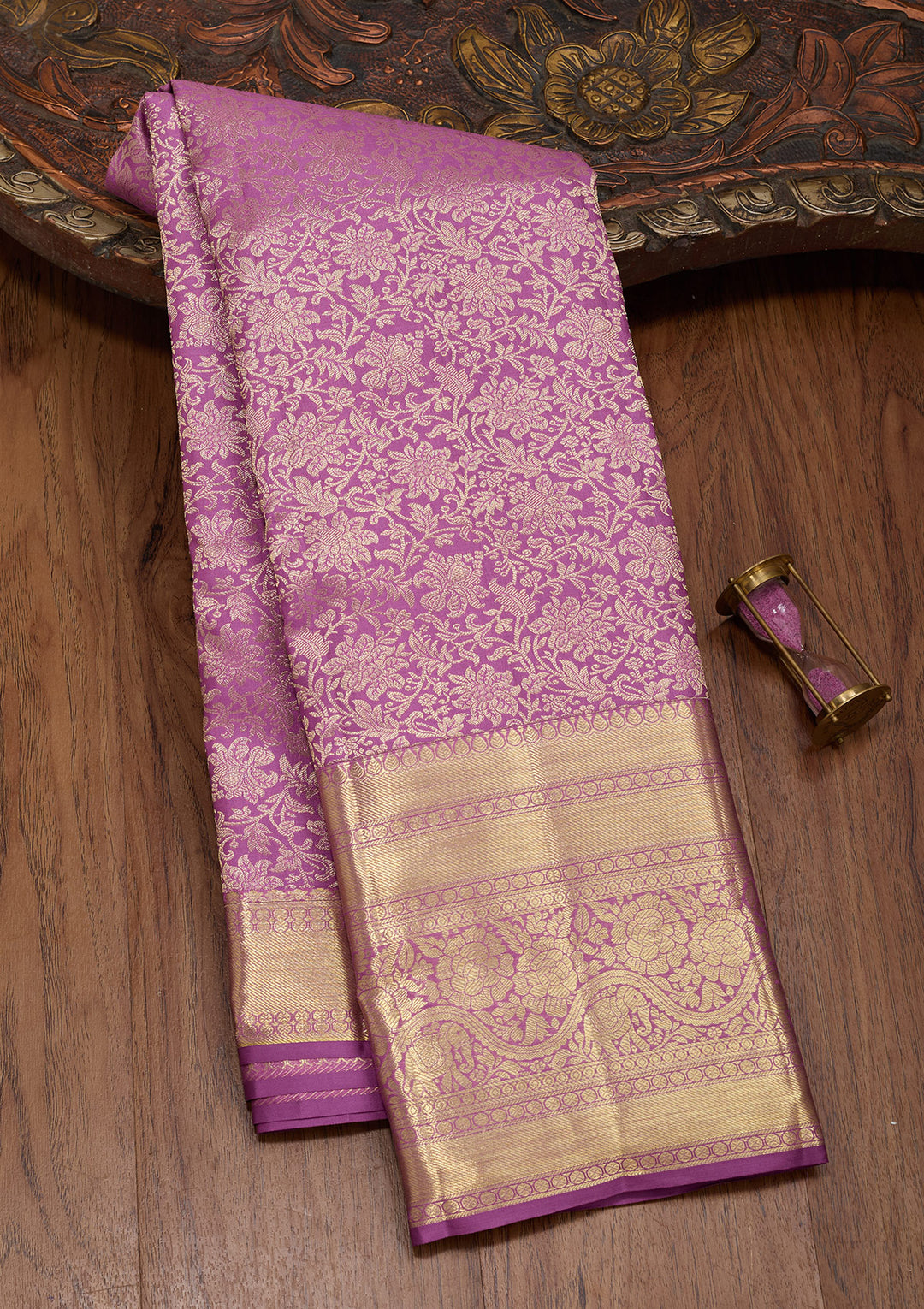 Purple Silk Jaal Saree With Matching Blouse Piece