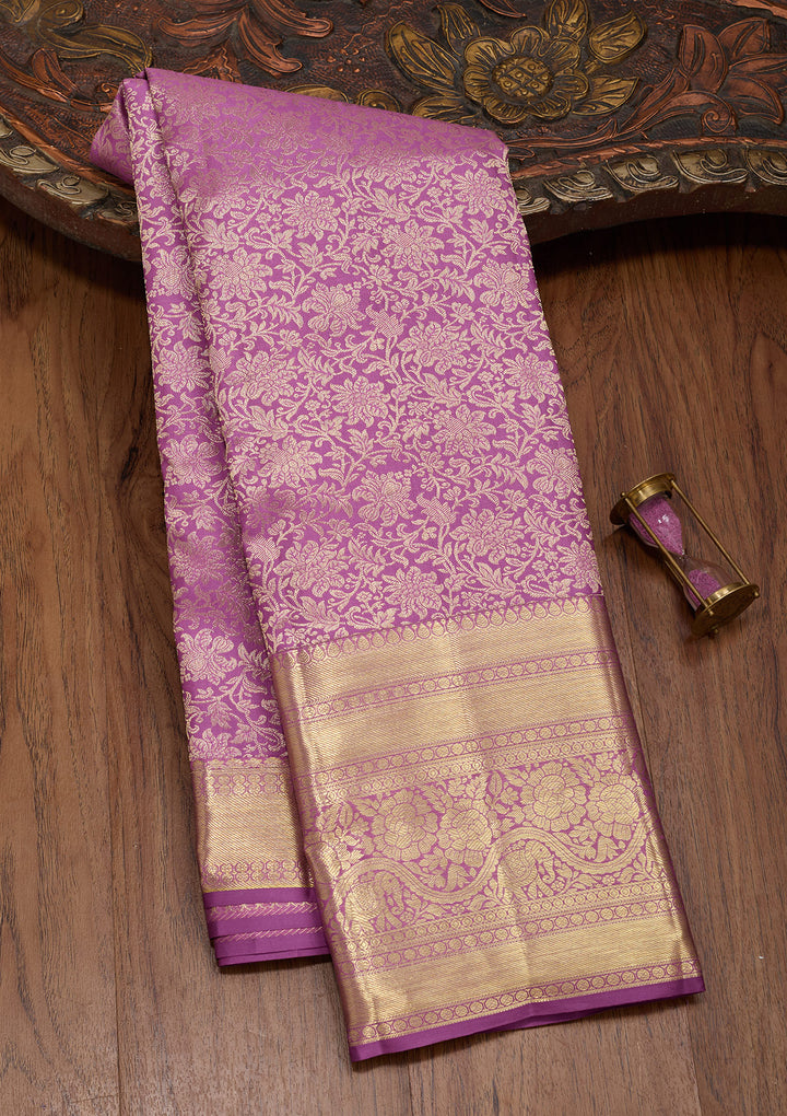 Purple Silk Jaal Saree With Matching Blouse Piece