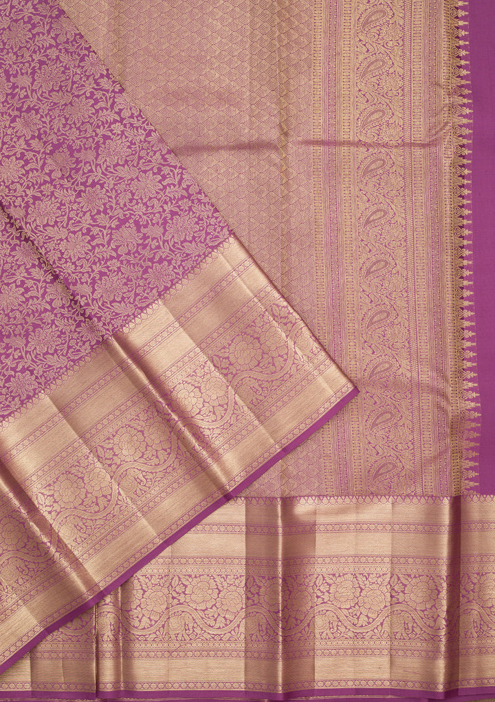 Purple Silk Jaal Saree With Matching Blouse Piece