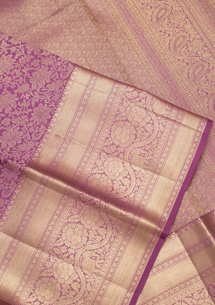 Purple Silk Jaal Saree With Matching Blouse Piece