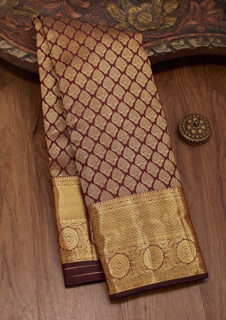 Brown Silk Jaal Saree With Matching Blouse Piece