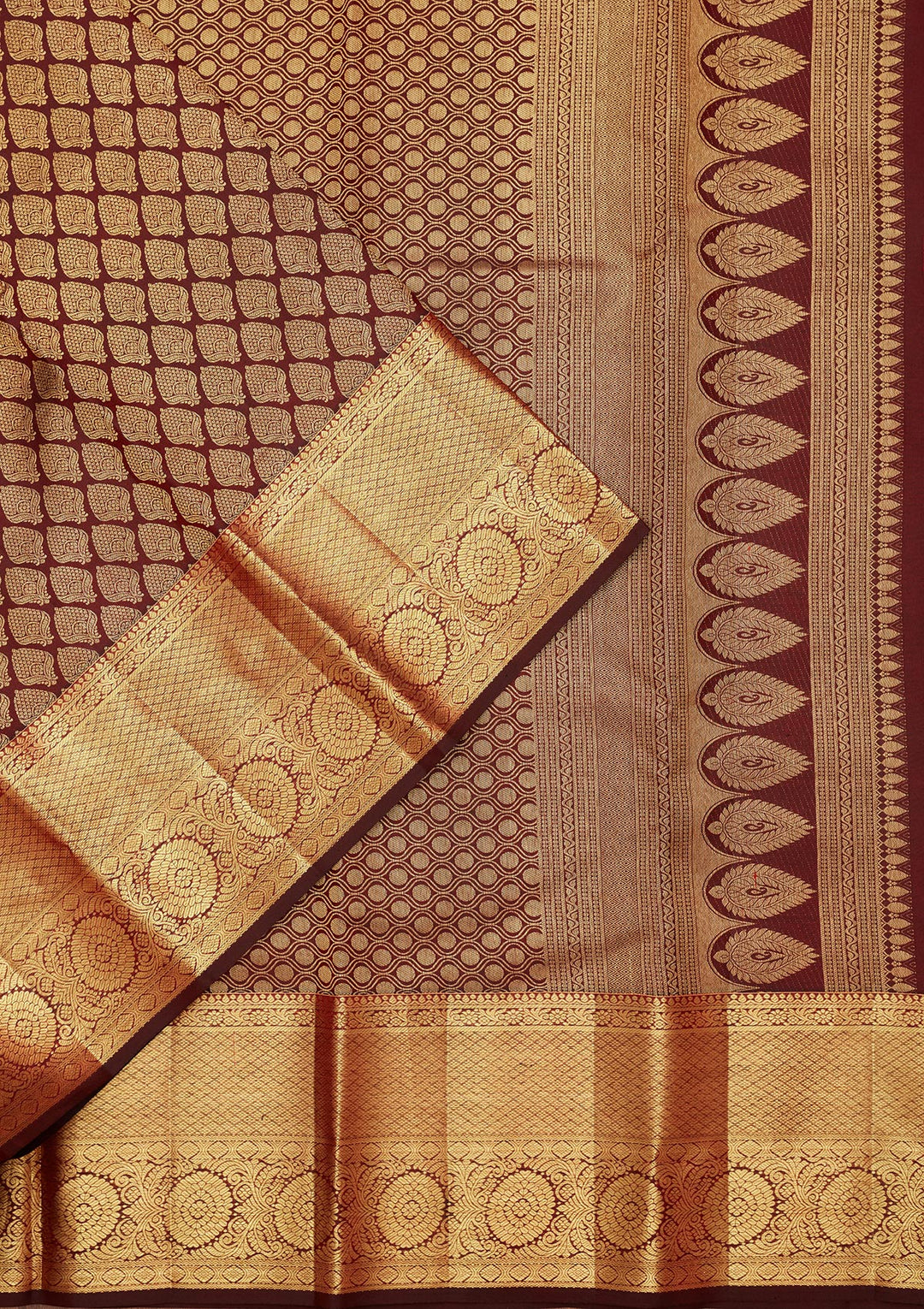 Brown Silk Jaal Saree With Matching Blouse Piece